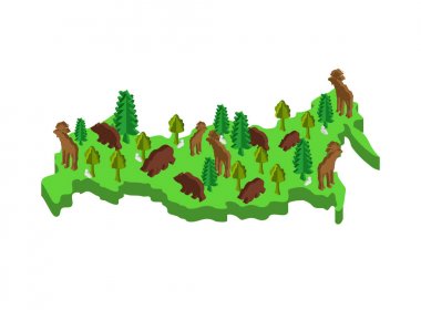 Russia Isometric Map Animal and plants. flora and fauna on mainl