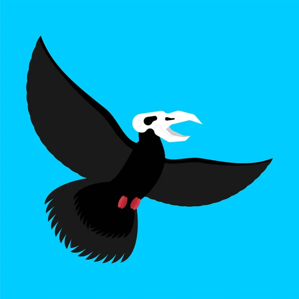 Pájaro negro con cráneo. Cuervo de muerte. Ilustración vectorial — Vector de stock