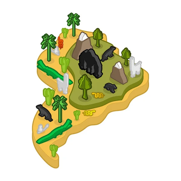 South America Isometric Map Animal and plants. flora and fauna o — Stock Vector