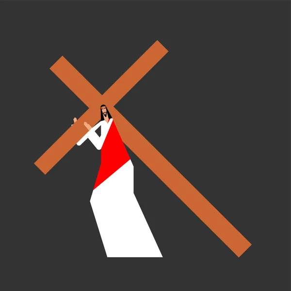 Jesus carrega a cruz. Filho de Deus. Vetor religioso bíblico illustrat —  Vetores de Stock