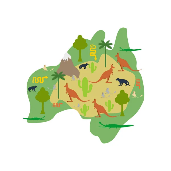 オーストラリア地図動植物本土の動植物。V — ストックベクタ
