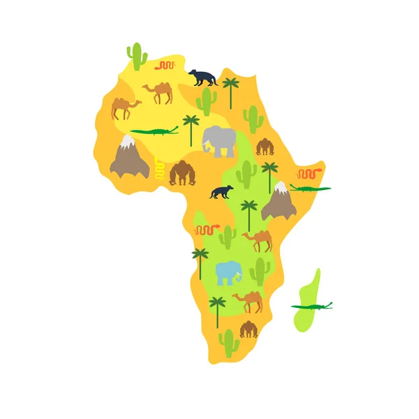 África mapa animal. flora y fauna. Ilustración vectorial — Vector de stock