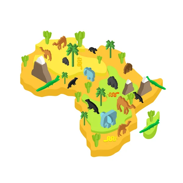 África mapa animal estilo isométrico. flora e fauna. Vetor illus — Vetor de Stock