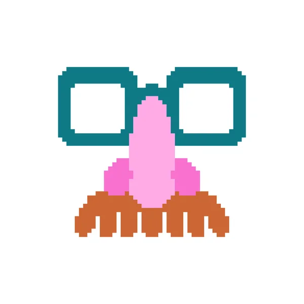 Gafas nariz y bigote pixel art. Máscara de Día de los Inocentes 8 bit . — Archivo Imágenes Vectoriales