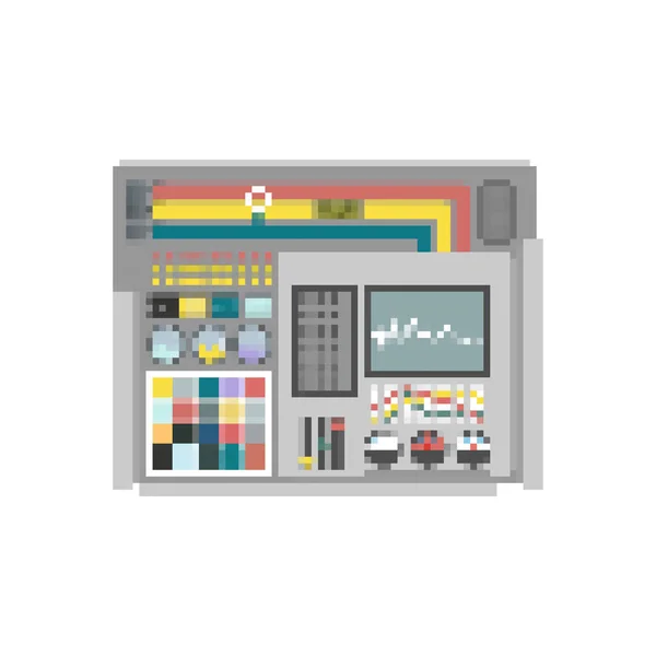 Painel de controle pixel art. Sistema de produção 8 bits. Botões e sc —  Vetores de Stock