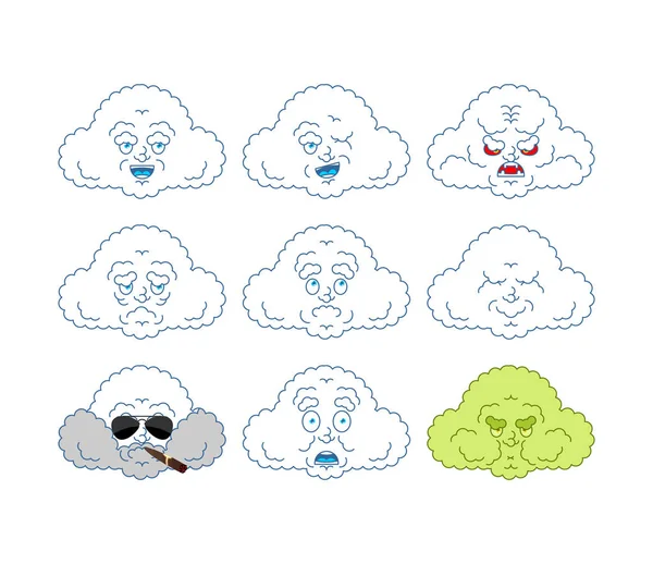 Nube fijada emoji avatar. cara triste y enojada. culpable y durmiendo . — Vector de stock