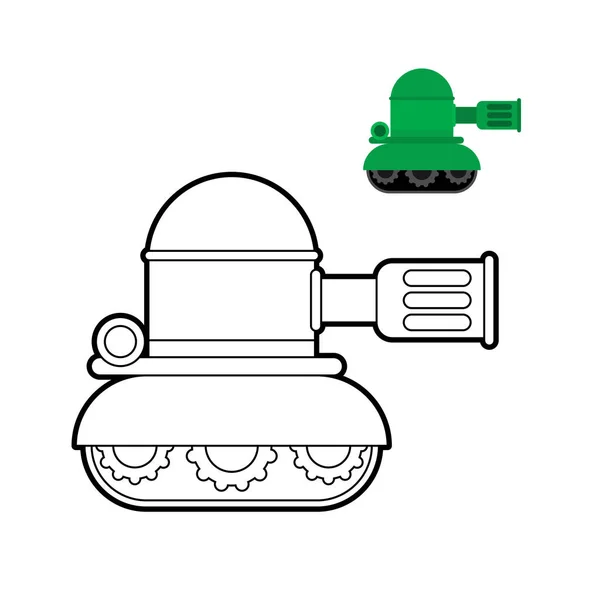 Tanque para colorear libro. Dibujos animados Guerra máquina juguete línea estilo — Vector de stock