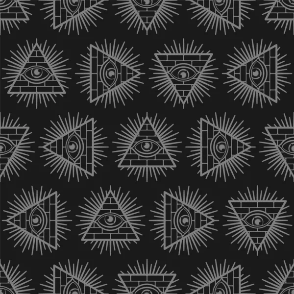 Fond d'oeil qui voit tout. Pyramide avec un motif d'oeil sans couture . — Image vectorielle