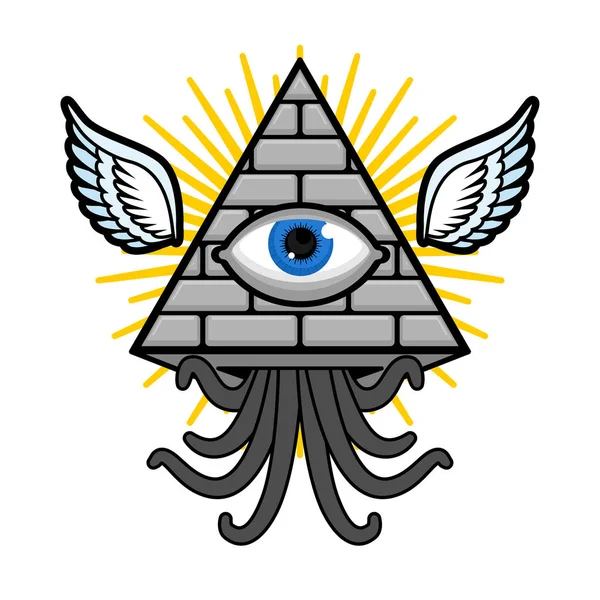 Pyramide mit Auge. Allsehendes Auge. Symbol der Weltregierung. — Stockvektor
