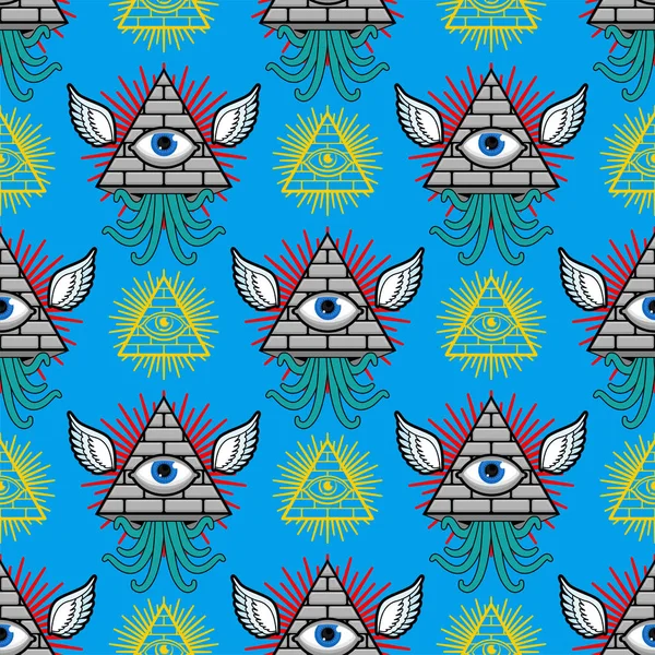 Pyramide avec un motif d'oeil sans couture. Fond d'oeil tout voir . — Image vectorielle