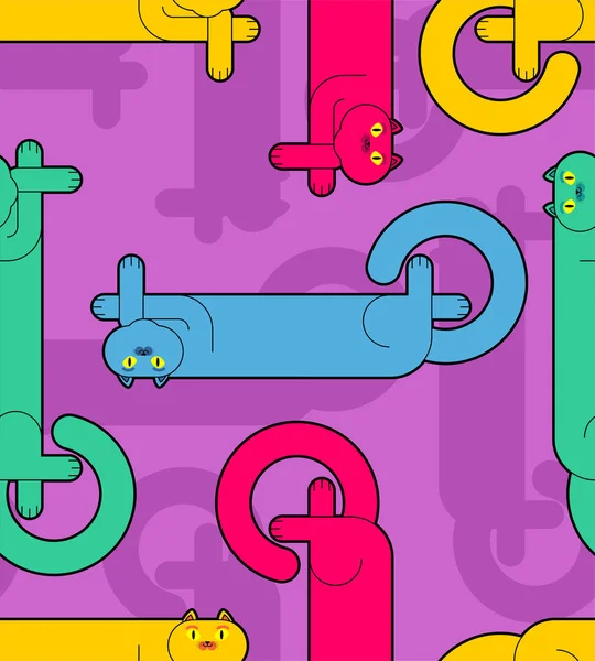 Long cat pattern seamless. Cartoon pet background. Baby fabric t — Stock Vector