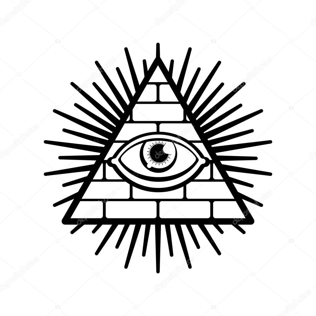 All-seeing eye. Symbol of world government. Illuminati conspiracy theory. sacred sign. Pyramid with an eye.