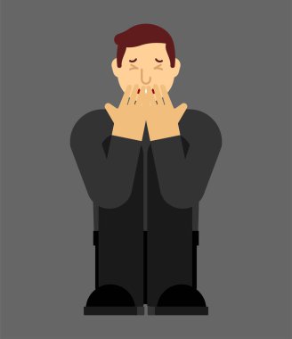 Depresyonda olan yalnız bir adam. Mutsuz adam oturuyor ve ona sarılıyor.