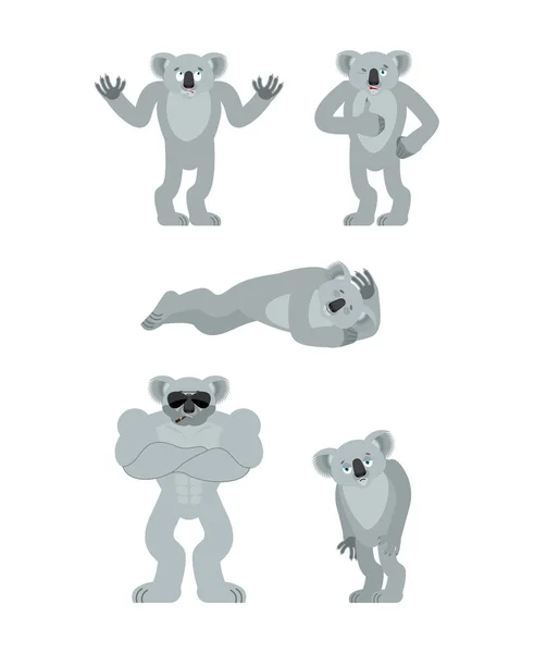 Koala define poses. Urso koala feliz. Pet dormindo e com raiva. culpa — Vetor de Stock