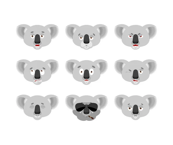 Koala definir emoji avatar. cara triste e zangada. culpado e dormindo . —  Vetores de Stock