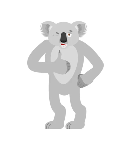 Koala tira su i pollici e fa l'occhiolino. koala sopportare emoji felice. Vettore di bestie — Vettoriale Stock