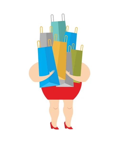 Vrouw met boodschappentassen. Vrouwelijke winkelvector illustratie — Stockvector