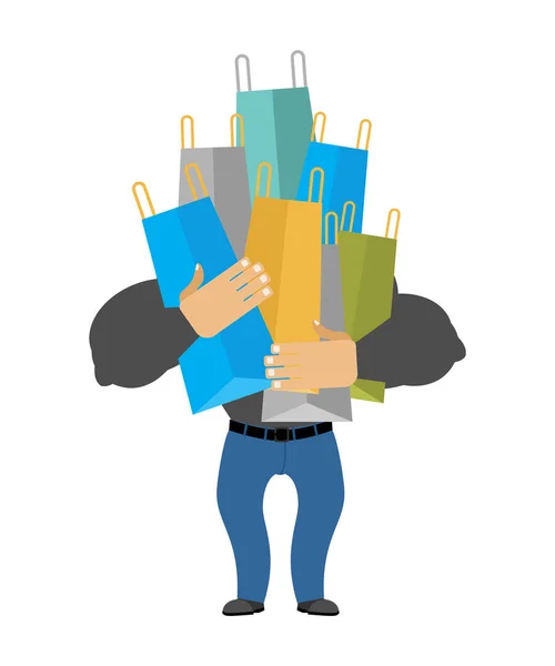 Homme avec des sacs à provisions. Illustration vectorielle du shopping masculin — Image vectorielle