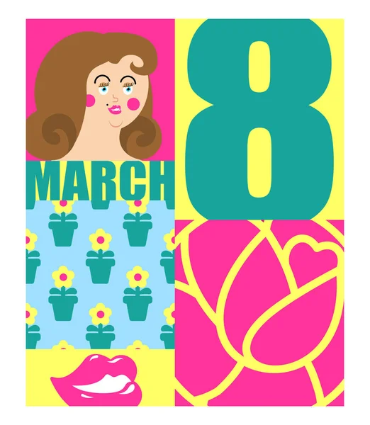 8 maart. Internationale vrouwendag. Bloem, hart en liefde. Templ — Stockvector