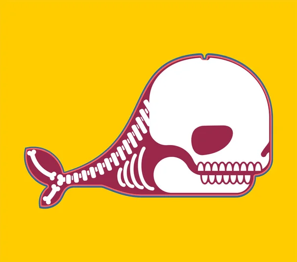 Esqueleto de ballena caricatura aislada. silueta del cráneo bajo el agua ani — Vector de stock