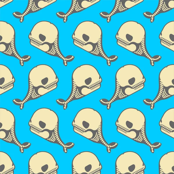 Padrão de esqueleto de baleia desenhos animados sem costura. silhueta do crânio underw — Vetor de Stock