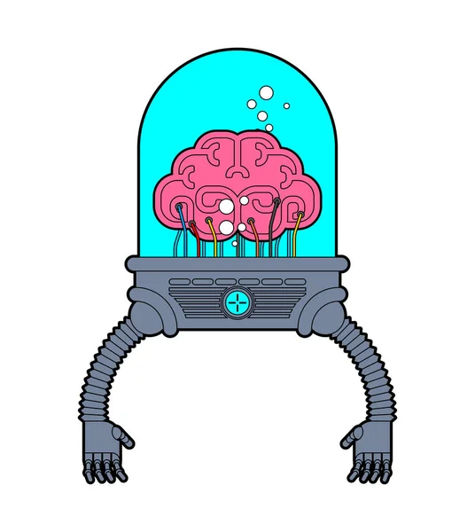 Cérebro com mãos de robô. Inteligência artificial com órgão humano — Vetor de Stock