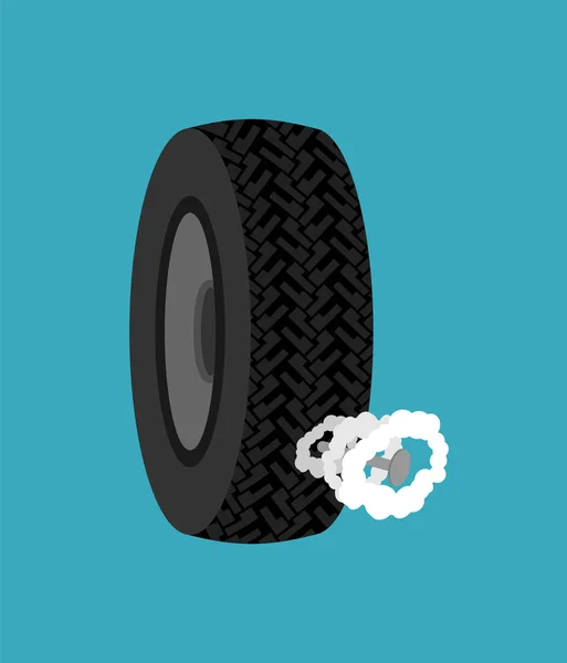 Nail into tire. Car Wheel Blown Off. vector illustration — Stok Vektör