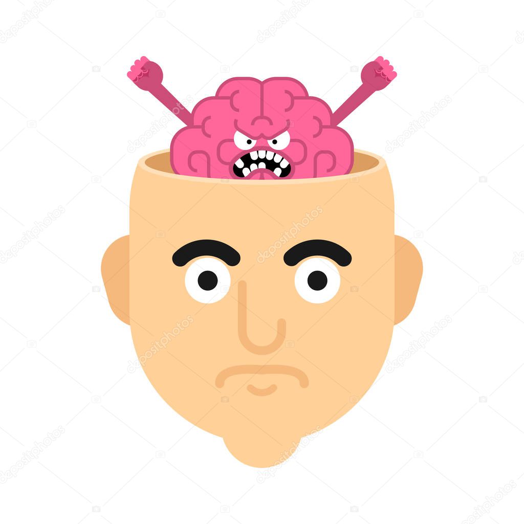 Bad Brain in head isolated. Bad thoughts. vector illustration