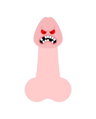 Angry penis cartoon isolated. Evil cock vector illustration