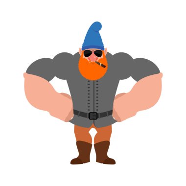 Bahçe cücesi Strong Cool cidden. Cüce katı. Vektör illüstrasyonu