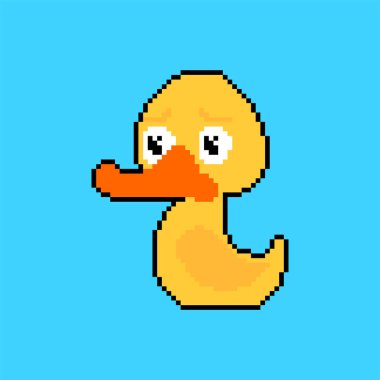Kauçuk ördek pikseli. Oyuncak 8 bit. Pikelate vektör illüstrasyonu