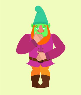 Bahçe cücesi mide bulantısı. Cüce hastalıklı duygular. kötü Vektör illüstrasyonu