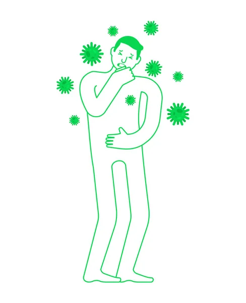 Kranke Coronavirus Mensch Und Virenmoleküle Fliegende Bakterien Umkreisen Patienten — Stockvektor