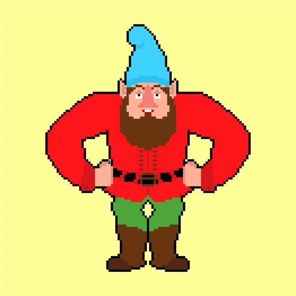 Jardín Gnome Pixel Art Enano Bits Pixelate Vector Ilustración — Archivo Imágenes Vectoriales