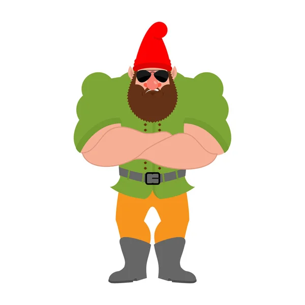 Κήπος Gnome Ισχυρή Cool Σοβαρή Νάνος Αυστηρός Εικονογράφηση Διανύσματος — Διανυσματικό Αρχείο