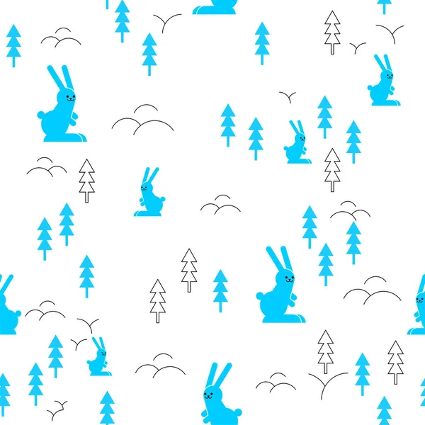 Liebre Patrón Del Bosque Seamless Rabbit Fondo Madera — Vector de stock