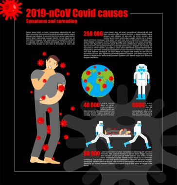 Coronavirus Infographics 2019-NCoV covid neden olur. Dünya ve hasta ve ölü sayısı. İstatistik numaralarını değiştir. Pandemik virüs. Küresel salgın hastalık 