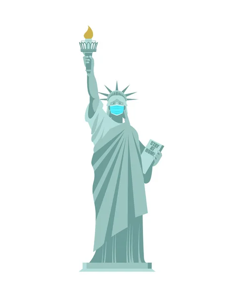 Statua Della Libertà Maschera Medica Coronavirus Negli Stati Uniti Modalità — Vettoriale Stock