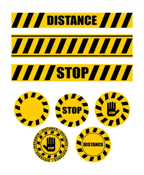 Virüslü çıkartma mesafesi. Mesafeni koru. Dükkanlar ve halka açık yerler için çıkartmalar. Coronavirus izolasyon modu. Virüsten karantina. Salgın.