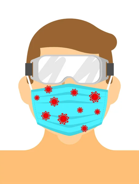 戴着医疗面罩和安全眼镜的男人从头孢病毒中分离出来与病毒隔离 大流行病 — 图库矢量图片
