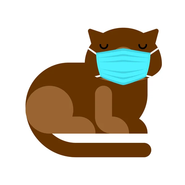 戴上口罩的猫从头孢病毒中分离 大流行病 — 图库矢量图片