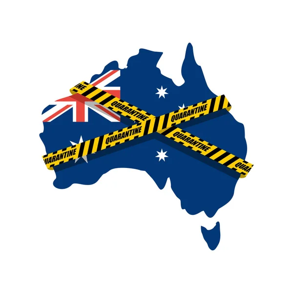 Quarantine Australia Australian Map Wrapped Yellow Warning Tape Quarantine Coronavirus — Stock Vector