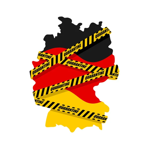 Quarentena Alemanha Mapa Alemão Está Embrulhado Fita Aviso Amarela Quarentena — Vetor de Stock