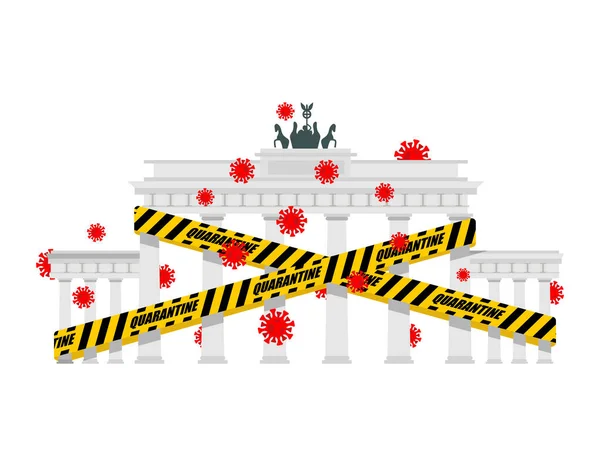 Branderburg Gate Wrapped Yellow Warning Tape Quarantine Quarantine Germany Coronavirus — Stock Vector