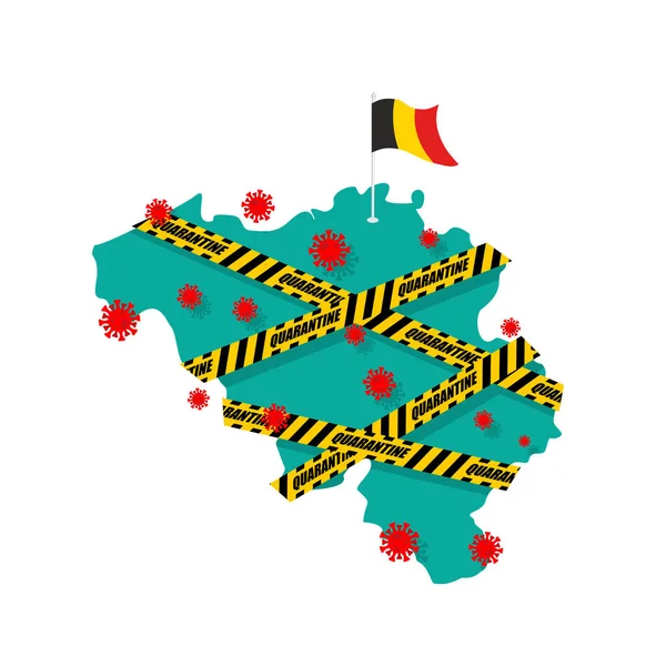 Quarentena Bélgica Mapa Belga Está Embrulhado Fita Aviso Amarela Quarentena —  Vetores de Stock