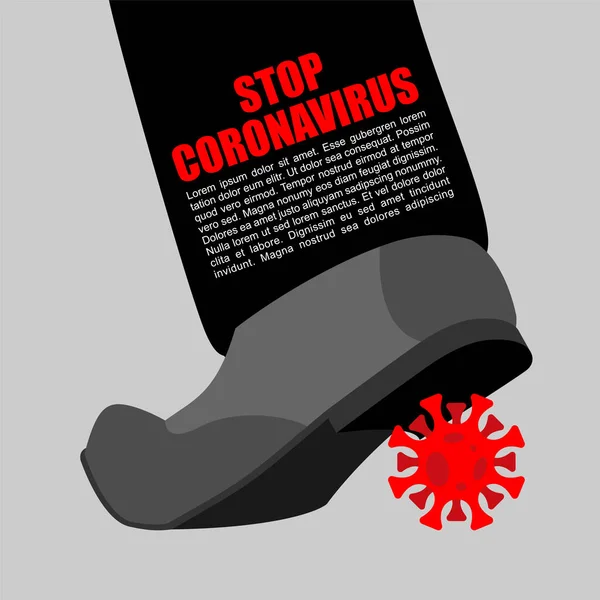 Schuh Drückt Coronavirus Zelle Konzept Sieg Über Die Seuchenepidemie Der — Stockvektor
