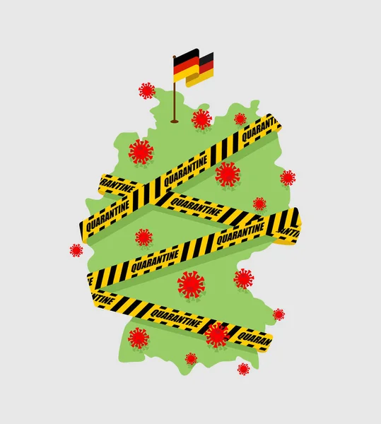 Niemcy Owinięte Żółtą Taśmą Ostrzegawczą Niemiecka Mapa Epidemia Koronawirusów Świecie — Wektor stockowy
