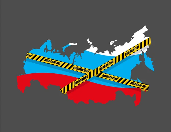 Russia Avvolta Nel Nastro Giallo Avvertimento Quarantena Mappa Russa Epidemia — Vettoriale Stock