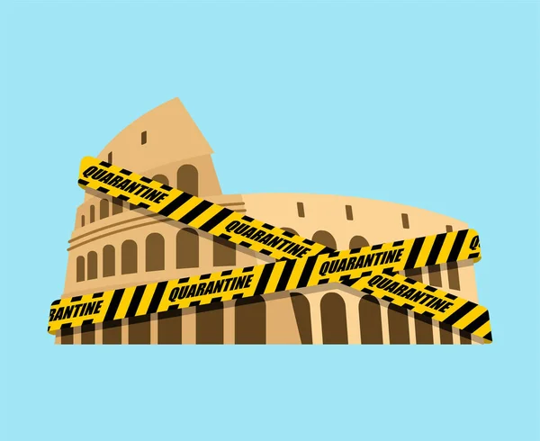 Colosseo Avvolto Nel Nastro Giallo Avvertimento Quarantena Quarantena Italia Epidemia — Vettoriale Stock