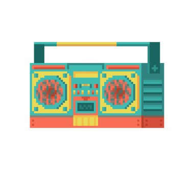 Ses kayıt cihazı piksel sanatı. Kasetçalar 8 bit. Pikelate vektör illüstrasyonu